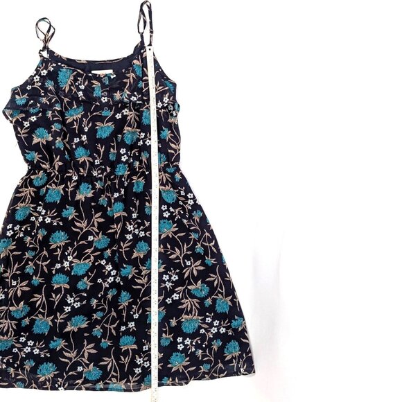 LOFT | Floral Button Front Spaghetti Strap Mini Dress in Navy & Turquoise | 6 - Picture 12 of 13